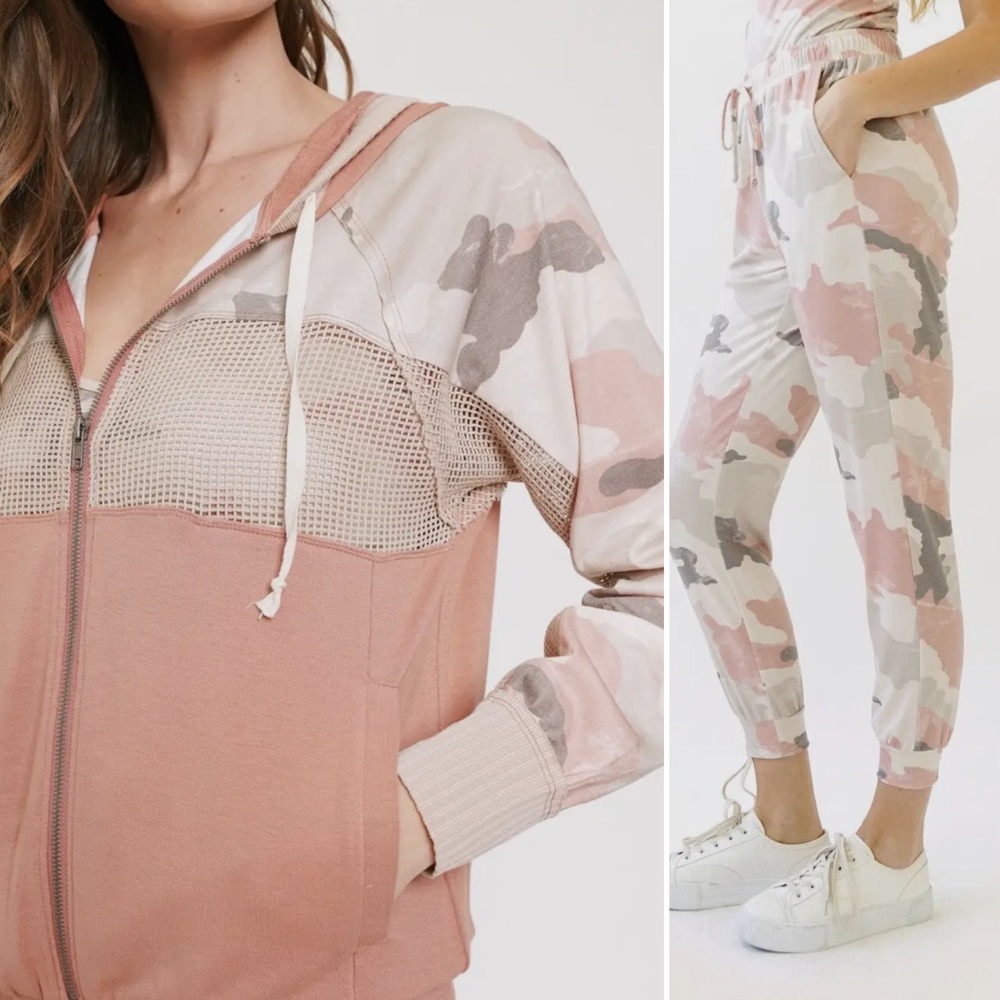23. Mystree Camouflage Jacket & Jogger Set Rose Coral NWT - Picture 11 of 13